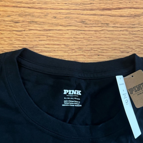 Victoria’s Secret PINK Tee Women’s XL Black Long Sleeve Campus Tshirt Casual New - Picture 2 of 5
